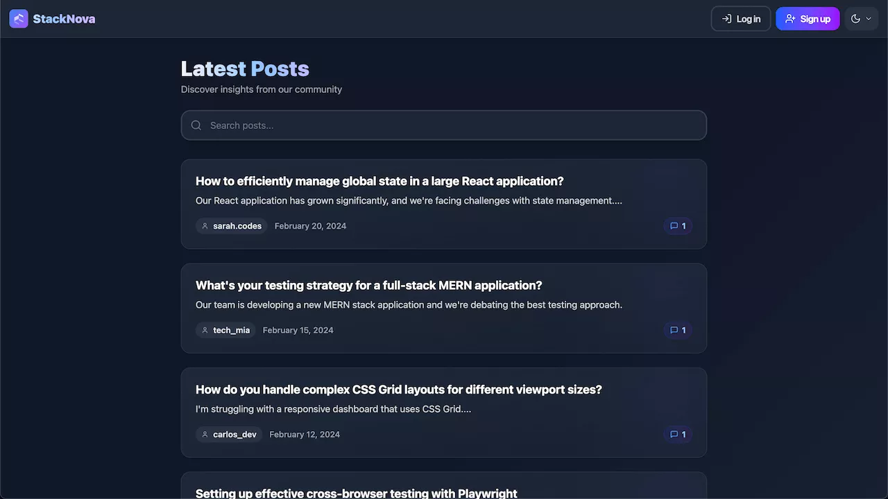 Screenshot of StackNova project interface